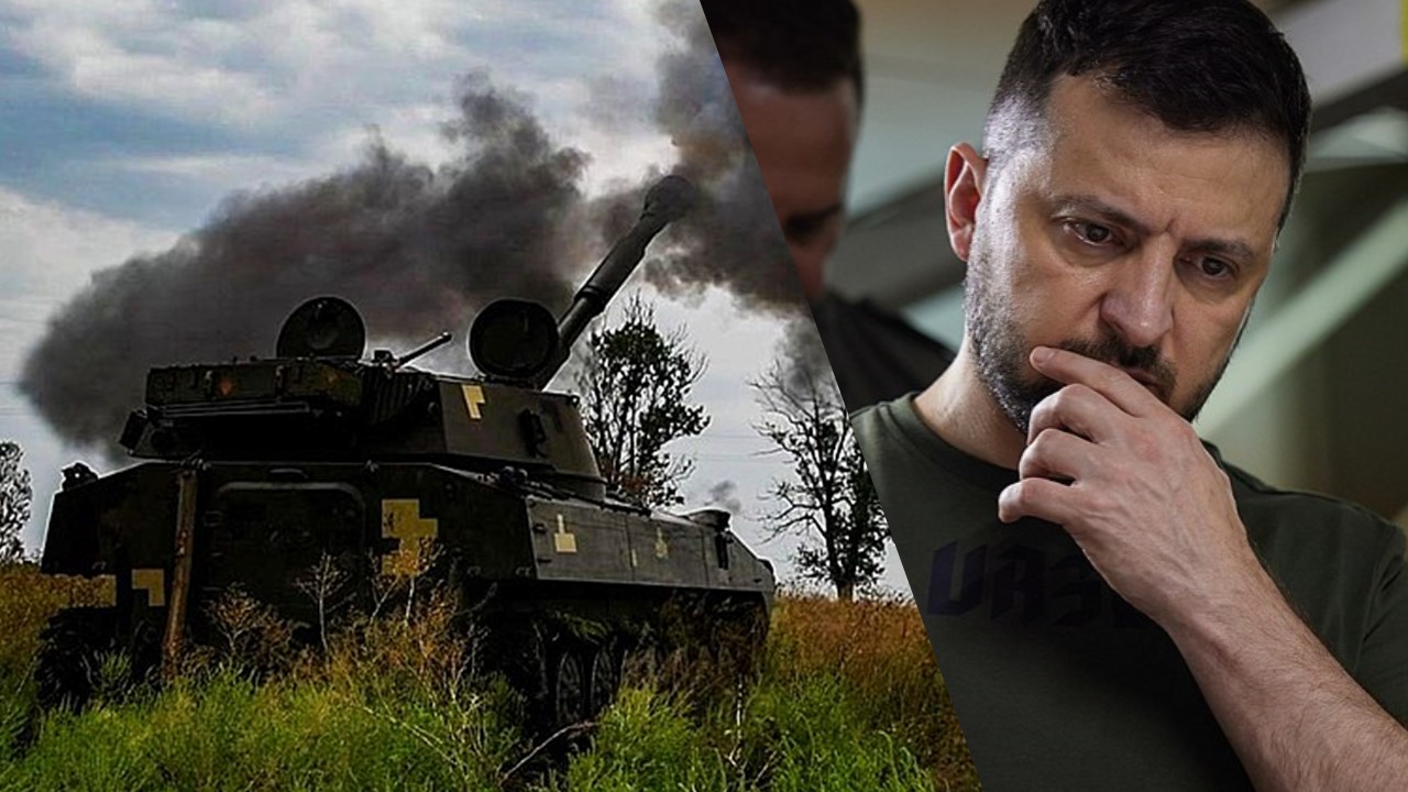 Collage: News in Five / Gvozdika 2S1 / Archivbild (cropped) / UA 2S1 firing 01 by 59th Yakiv Handziuk Motorized Brigade is licensed under CC BY 4.0. Wolodymyr Selenskyj / Archivbild / by PRESIDENT OF UKRAINE VOLODYMYR ZELENSKYY Official website is licensed under CC BY 4.0. (cropped) https://creativecommons.org/licenses/