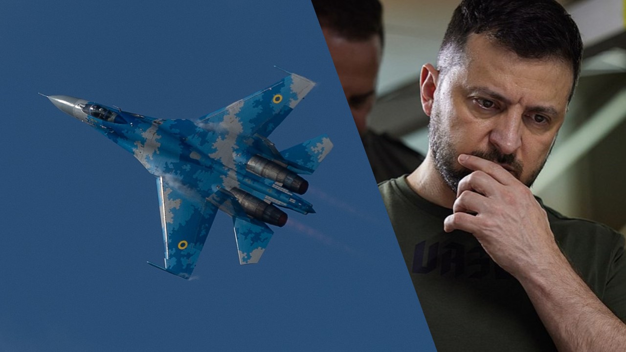 // Collage: News in Five /  Su-27 / Archivbild zur Illustration (cropped) / Sukhoi Su-27P1M Flanker-B by Falcon_33 is licensed under CC BY-SA 2.0.  / Wolodymyr Selenskyj / Archivbild / by PRESIDENT OF UKRAINE VOLODYMYR ZELENSKYY Official website is licensed under CC BY 4.0. (cropped) https://creativecommons.org/licenses/