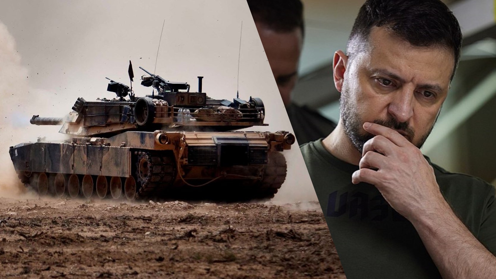 Collage: News in Five / Abrams-Panzer / Archivbild zur Illustration (cropped) / by DVIDSHUB is licensed under CC BY 2.0. Wolodymyr Selenskyj / Archivbild / by PRESIDENT OF UKRAINE VOLODYMYR ZELENSKYY Official website is licensed under CC BY 4.0. (cropped) https://creativecommons.org/licenses/