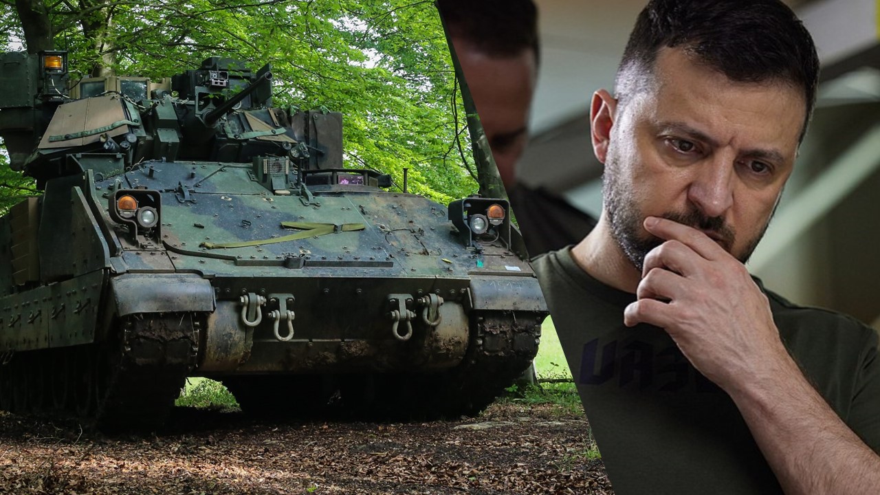 Collage: News in Five / Bradley IFV bei einem Manöver in Deutschland / Archivbild / Combined Resolve VI by U.S. Army Europe is marked with Public Domain Mark 1.0. (edited) Wolodymyr Selenskyj / Archivbild / by PRESIDENT OF UKRAINE VOLODYMYR ZELENSKYY Official website is licensed under CC BY 4.0. (cropped) https://creativecommons.org/licenses/