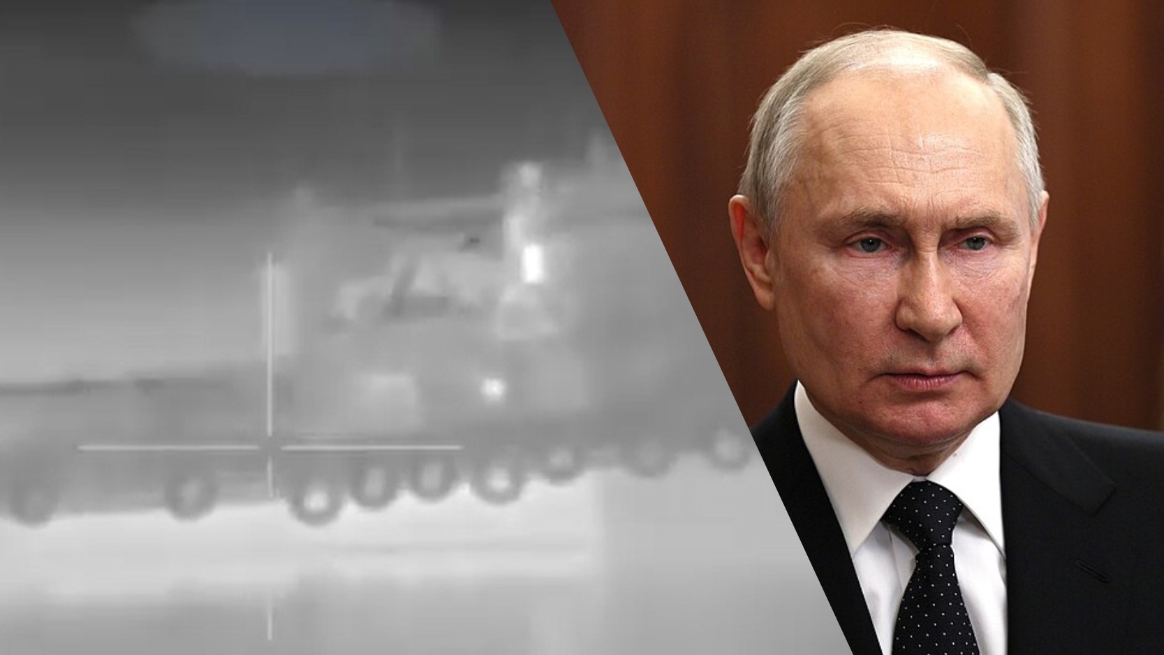 Collage by News in Five // // Screenshot Facebook-Channel des HUR / Wladimir Putin / Archivbild (cropped) / Vladimir Putin (24.06.2023) by Kremlin.ru/ CC BY 4.0 (cropped) https://creativecommons.org/licenses/