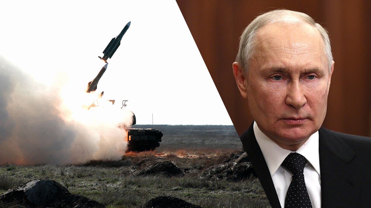 // Collage by News in Five / // Buk-1M startet Raketen / Archivbild zur Illustration (cropped) / Buk-m1 by Владислав Дем'яненко is licensed under CC BY 4.0. Wladimir Putin / Archivbild / Vladimir Putin (24.06.2023) by Kremlin.ru licensed under CC BY 4.0 (cropped) https://creativecommons.org/licenses/