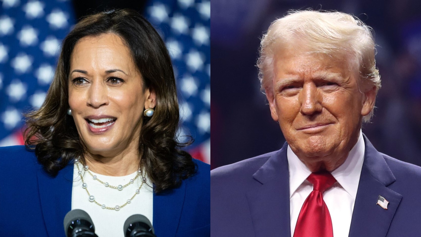 [Kamala Harris / Donald Trump / Collage: News in Five (cropped) / By The White House, Public Domain, https://commons.wikimedia.org/w/index.php?curid=99108854 / by Gage Skidmore is licensed under CC BY-SA 2.0 https://creativecommons.org/licenses/by-sa/2.0]